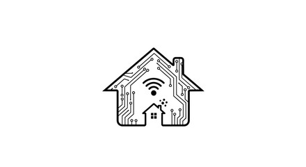 Smart home connectivity solutions represented by circuit board house icon concept