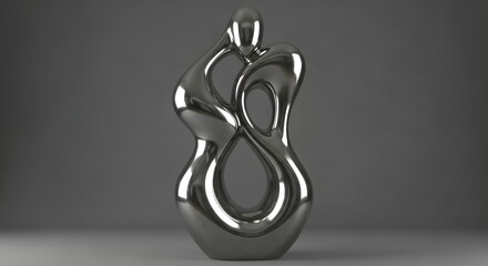 Sleek chrome sculpture embodying abstract unity and sophisticated design, a timeless symbol of connection and enduring love