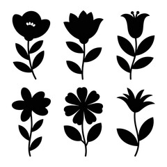 Six flower silhouettes, botanical design elements set