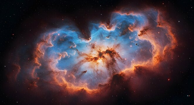 Colorful nebula captured through powerful telescope showing cosmic clouds and stellar formations