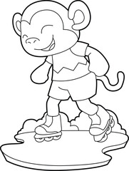 Monkey Inline skating Inline skates Sports Animal Vetor Graphic Art Illustratin