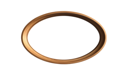 Elegant, three-dimensional oval frame crafted from light-brown wood is isolated against a stark black background, creating a dramatic contrast and focusing the viewer's attention.