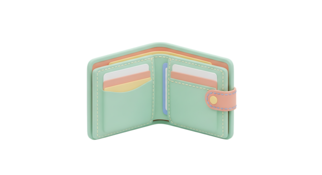 Stylish Pastel Wallet Open with Cards Isolated on Black Background