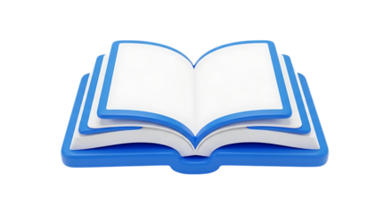 Open book 3d render with blue cover on black background