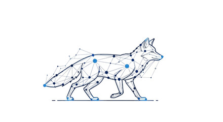 Polygonal fox with intricate network of lines, representing connectivity and technological theme