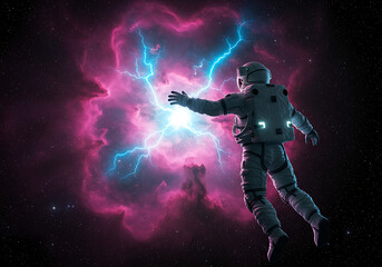 Fototapeta premium Astronaut Nebula Cosmic Energy Spaceman