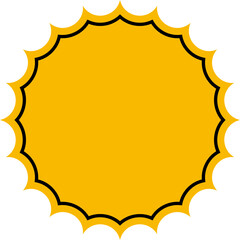 Bright yellow sunburst badge with decorative border