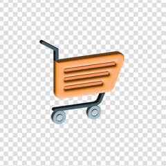 3D shopping cart icon PNG with transparent background, representing e-commerce, online shopping, and retail purchase.