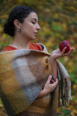 Picknic in the fairy beatiful forest in autumn