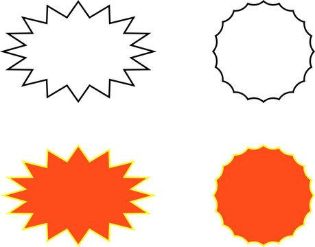Four starburst and oval shapes in outline and filled styles