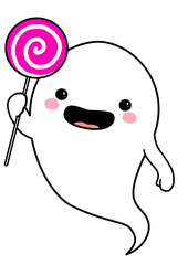 キャンディを持ったハロウィンのオバケの可愛いキャラクター