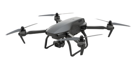Dark gray quadcopter drone with camera isolated PNG with Transparent Background