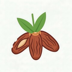 Illustration of Almonds with Green Leaves on White Background