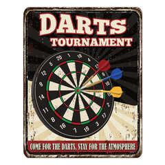 Darts Tournament vintage rusty metal sign