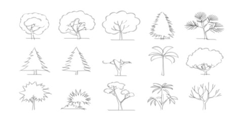 tree outline icon set forest nature illustration collection
