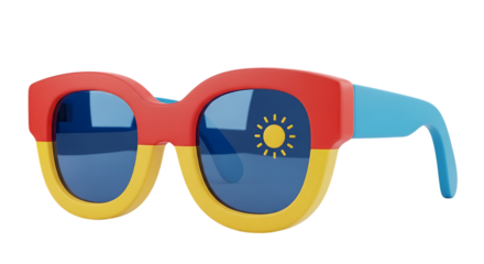 Colorful retro sunglasses with sun reflection summer fun concept image
