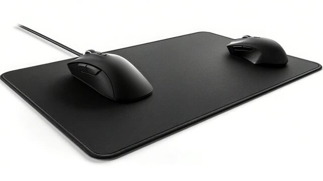 A computer mouse placed on a black mouse pad, ideal for use in office or home settings