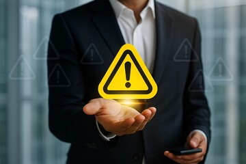 Business Risk Alert – Professional Holding Warning Sign for Corporate Safety, Risk Management and Crisis Prevention