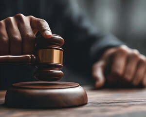 Close Up Of Brown Gavel In Judicial Setting