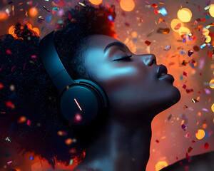 Stylish Woman Wearing Headphones Enjoying A Night Out