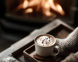Cozy Hot Chocolate By Fireplace