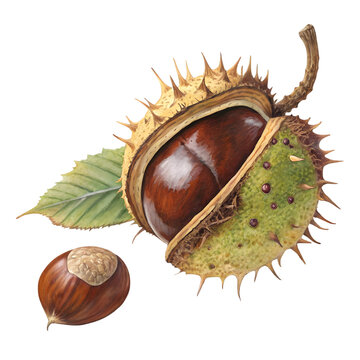 chestnut in spiky shell, watercolor style clip art preview