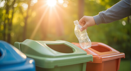 Recycling Plastic Bottle into Sorting Bin