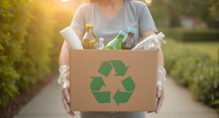 Person Holding Cardboard Recycling Box