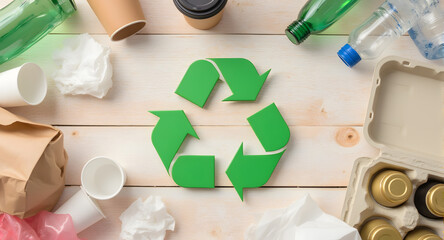 Recycling Concept with Green Symbol and Waste
