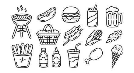 fast food and drink outline icon set restaurant snack illustration