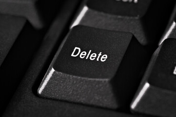 Delete key on computer keyboard. Concept of problems and deleting problems