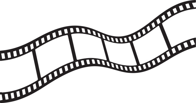 Wavy Black Silhouette of Film Strip with Perforations on White Background movie cinema