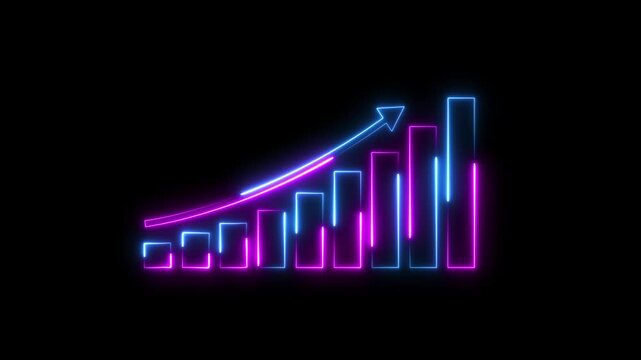 Neon Business growth concept in graph chart showing marketing sales profit increasing and business graph chart icon marketing sales profit increasing concept