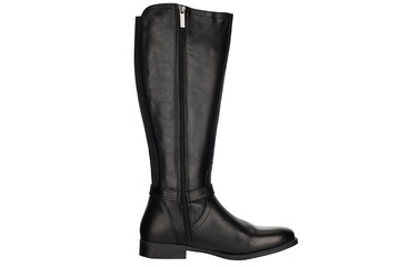 Black Leather Knee Boot with Zipper