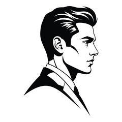 Dapper man profile silhouette with stylish hair and sharp features artistic drawing silhouette