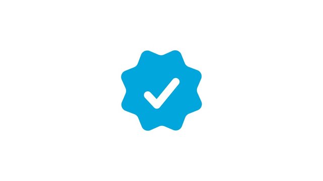 Smooth animation motion of a blue verified social media checkmark symbol, ideal for digital interfaces and approved account status Tele white. . telegram