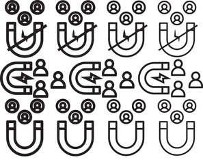 Obraz premium Magnet user icon graphic set. stroke line. User engagement icon vector, illustration logo template
