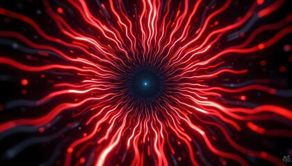 The image showcases a visually striking burst of light radiating outward from a deep, mysterious core, creating a sense of high energy and movement.