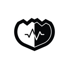 Vector illustration of a shield icon with a heartbeat line symbol in the center, designed in a clean black and white style. This emblem represents protection, security, health care, medical safety, an