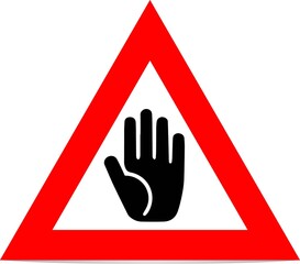 Warning Sign: Hand Symbol Indicates Mandatory Stop Ahead