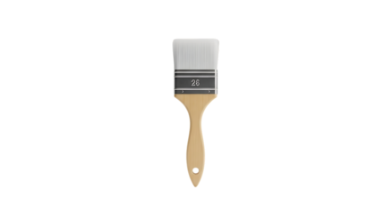 Paintbrush with wooden handle and white bristles on black background centered
