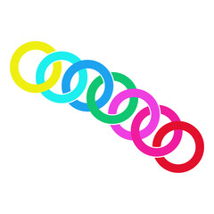 Colorful Interlocking Rings in Geometric Abstract Design on White Background