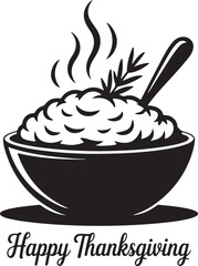 Thanksgiving Mashed Potatoes Silhouette Vector Black on White