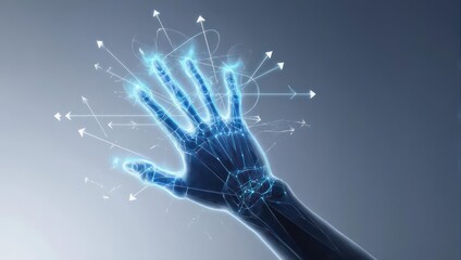 Futuristic Hand Technology - Digital Interface and Neural Network Connection.
