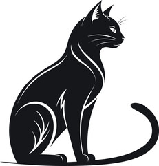 Black Cat Silhouette Logo Icon on White Background, Minimalist Feline Symbol, Pet Illustration, Halloween Cat Graphic, Animal Design Template for Branding, Sticker, Print, and Digital Use