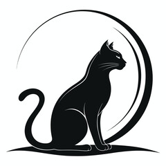 Black Cat Silhouette Logo Icon on White Background, Minimalist Feline Symbol, Pet Illustration, Halloween Cat Graphic, Animal Design Template for Branding, Sticker, Print, and Digital Use