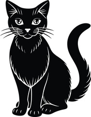 Black Cat Silhouette Logo Icon on White Background, Minimalist Feline Symbol, Pet Illustration, Halloween Cat Graphic, Animal Design Template for Branding, Sticker, Print, and Digital Use