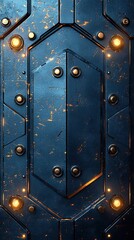 Metallic wall panel with gold accents, creating a futuristic and industrial aesthetic design.