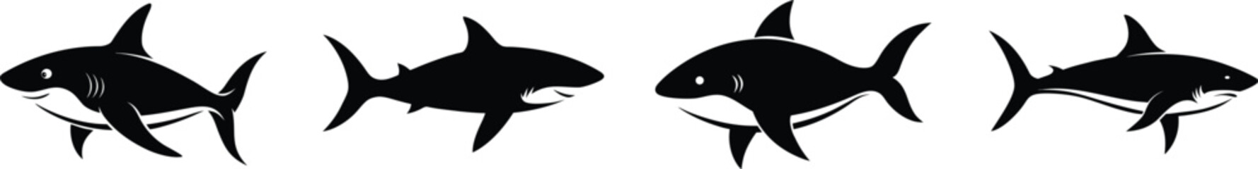 Dynamic shark silhouettes set majestic marine predator collection ocean wildlife motion vector © Graphics Dot
