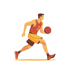 Fototapeta premium Athletic man dribbling a basketball on a court isolated on transparent background